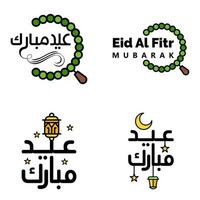 paquete de 4 adornos decorativos de caligrafía árabe vectores de eid saludo ramadán saludo festival musulmán