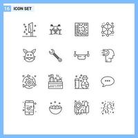 Universal Icon Symbols Group of 16 Modern Outlines of cube computer computer audio ableton Editable Vector Design Elements