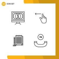 Mobile Interface Line Set of 4 Pictograms of bank notepad money gestures pad Editable Vector Design Elements