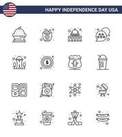 Happy Independence Day Pack of 16 Lines Signs and Symbols for building star chips usa wisconsin Editable USA Day Vector Design Elements