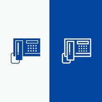 línea de hardware de teléfono celular y glifo icono sólido banner azul vector