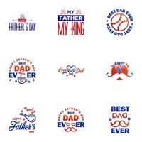 Fathers Day Lettering 9 Blue and red Calligraphic Emblems Badges Set Isolated on Dark Blue Happy Fathers Day Best Dad Love You Dad Inscription Vector Design Elements For Greeting Card and Other