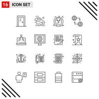 Pack of 16 Modern Outlines Signs and Symbols for Web Print Media such as digital swap slope change scary Editable Vector Design Elements