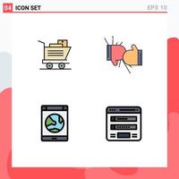 User Interface Pack of 4 Basic Filledline Flat Colors of cart connection box fight online Editable Vector Design Elements