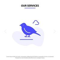 nuestros servicios pájaro pequeño gorrión británico icono de glifo sólido plantilla de tarjeta web vector