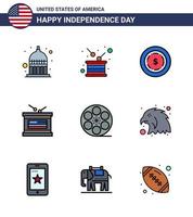 USA Independence Day Flat Filled Line Set of 9 USA Pictograms of play independence day independence independece drum Editable USA Day Vector Design Elements