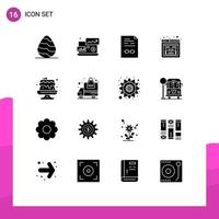 Set of 16 Vector Solid Glyphs on Grid for food website agreement missing document Editable Vector Design Elements