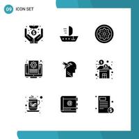 Modern Set of 9 Solid Glyphs Pictograph of imagination form setting drink file slice Editable Vector Design Elements