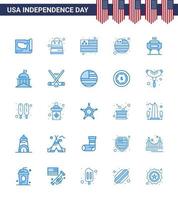 Happy Independence Day Pack of 25 Blues Signs and Symbols for holiday celebration country barbeque flag Editable USA Day Vector Design Elements