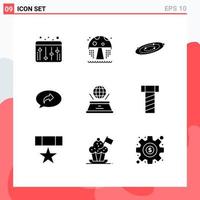 Modern Set of 9 Solid Glyphs and symbols such as imagination world planets right chat Editable Vector Design Elements