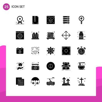 User Interface Pack of 25 Basic Solid Glyphs of server data design school learning Editable Vector Design Elements