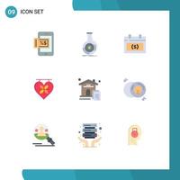 Set of 9 Modern UI Icons Symbols Signs for home heart calendar love date Editable Vector Design Elements