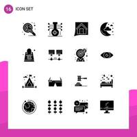 Modern Set of 16 Solid Glyphs Pictograph of stars moon technology half convo Editable Vector Design Elements
