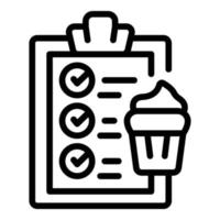 vector de contorno de icono de revisión de cupcake. inspección de alimentos