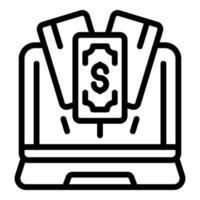 Vector de contorno de icono de ingresos de dinero portátil. Negocio de computadores