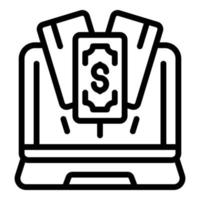 Laptop money income icon outline vector. Computer business vector