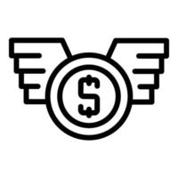 vector de contorno de icono de alas de moneda de dinero. Ingresos pasivos