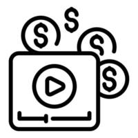 vector de contorno de icono de ingresos de dinero de reproductor de video. computadora pasiva