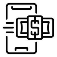 vector de contorno de icono de ingresos de dinero de smartphone. trabajo de computacion