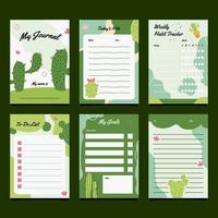 Cute cactus in journal template collection vector