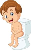 Cartoon little boy sitting on the toilet vector