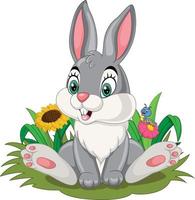 Cartoon rabbit sitting in the grass vector