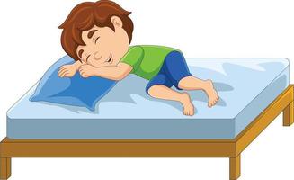 niño pequeño de dibujos animados durmiendo en la cama vector