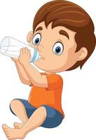 Cartoon little boy drinking milk with bottle vector