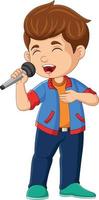 Cute little boy singing with the mic vector