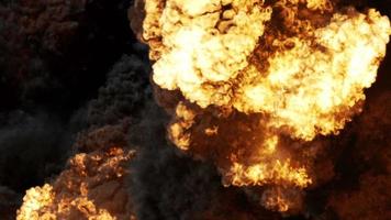 realistisch computer grafiek van een groot brand explosie Aan een zwart achtergrond video