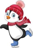 Cartoon penguin ice skating on white background vector