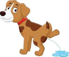Cartoon funny little dog peeing vector