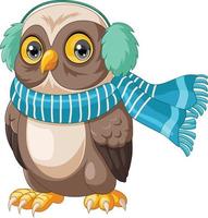 Cute owl cartoon wearing a scarf and fur headphones vector