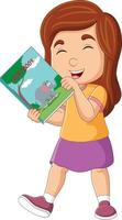 niña de dibujos animados sosteniendo un libro de cuentos vector