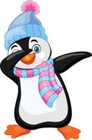 Cartoon dabbing penguin with hat and scarf vector