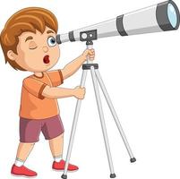 Cartoon little boy looking through a telescope vector