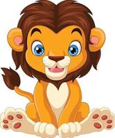 Cartoon funny lion sitting on white background vector