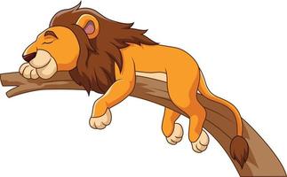 león de dibujos animados durmiendo en la rama de un árbol vector