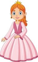 Cartoon beautiful princess in pink dress vector