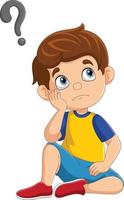 Cartoon little boy thinking with question mark vector