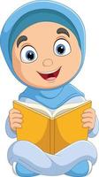 niña musulmana de dibujos animados leyendo un libro vector