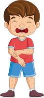Cartoon sad little boy with chickenpox vector