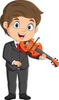 Cartoon little boy playing a violin vector