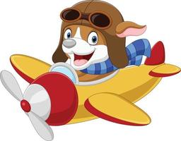 Cartoon little dog operating a plane vector