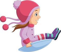 Cartoon little girl sledding down a hill vector