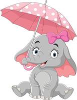 Cute elephant girl cartoon with umbrella vector