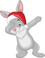 Cartoon dabbing rabbit with santa hat vector