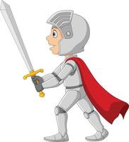 Cartoon knight holding a sword vector