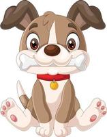 Cute little dog cartoon biting the bone vector