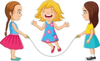 Cartoon three girls playing jumping rope vector